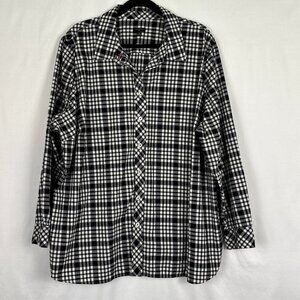 Talbots Button-Down Shirt Women’s Plus 3X Black White Plaid Metallic Thread